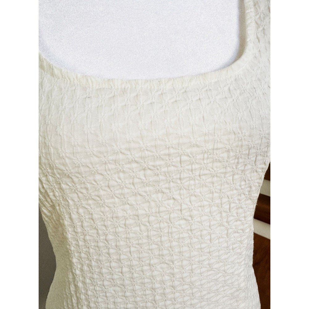 Womens Sleeveless Mini Dress Textured Square Neck‎ Ivory Cocktail Party - Picture 2 of 3